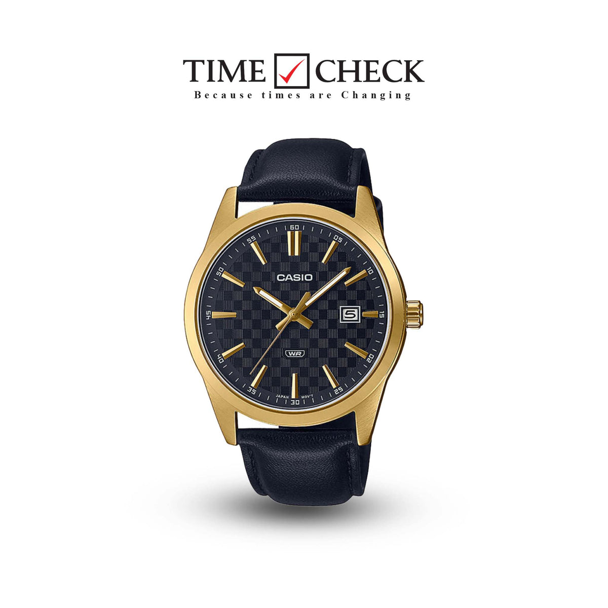 MTP-VD03GL-1AUDF Casio Black Dial Leather Strap Analog Quartz Men's Watch. - Timecheck