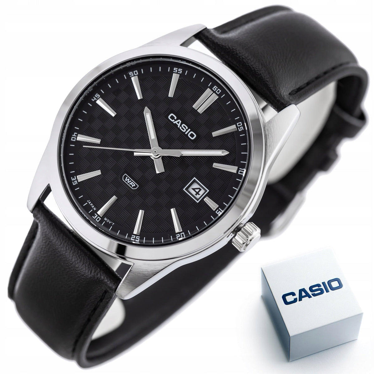 MTP-VD03L-1AUDF Casio Black Dial Black Leather Band Analog Quartz Men's Watch. - Timecheck