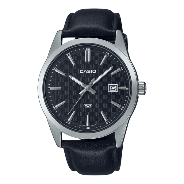 MTP-VD03L-1AUDF Casio Black Dial Black Leather Band Analog Quartz Men's Watch. - Timecheck