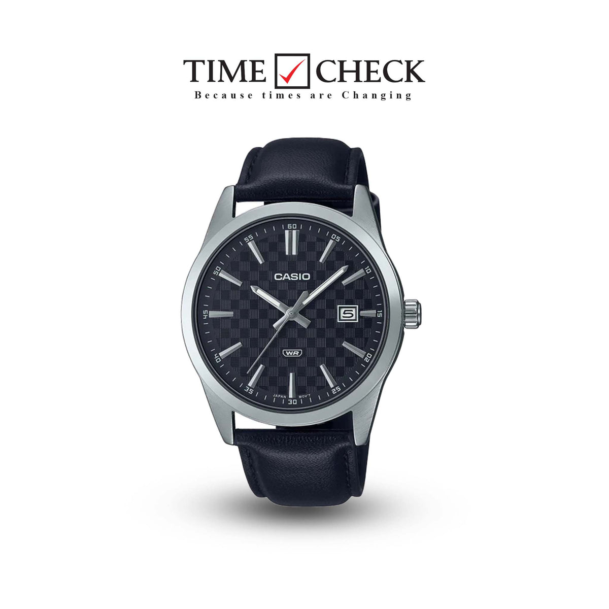 MTP-VD03L-1AUDF Casio Black Dial Black Leather Band Analog Quartz Men's Watch. - Timecheck