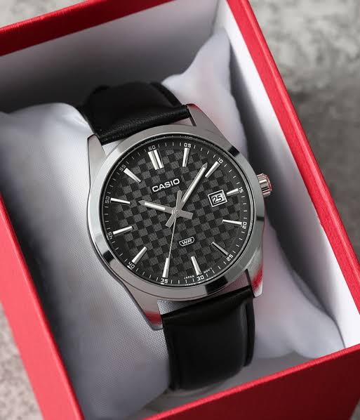 MTP-VD03L-1AUDF Casio Black Dial Black Leather Band Analog Quartz Men's Watch. - Timecheck