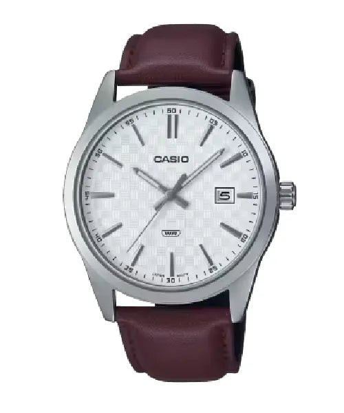 MTP-VD03L-5AUDF Casio White Dial Brown Leather Band Analog Quartz Men's Watch. - Timecheck
