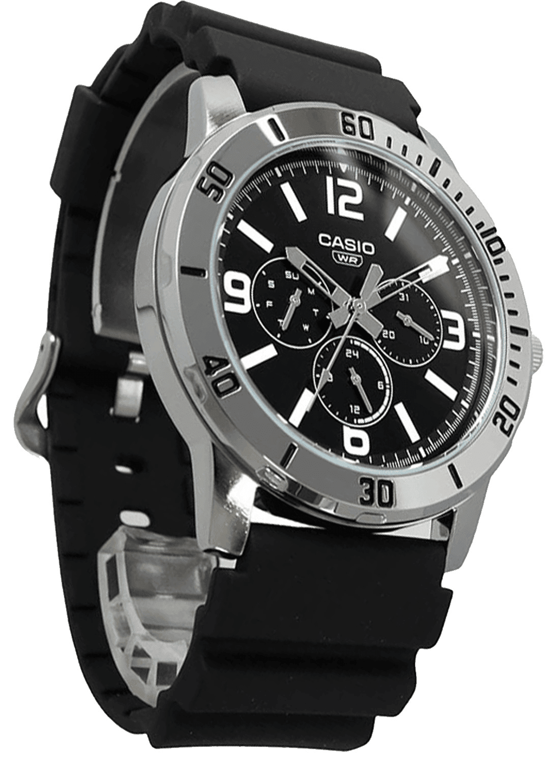 Casio MTP-VD300-1BUDF Multi-Dial Black Display Durable Black Resin Strap Men's Watch
