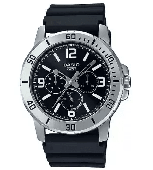 MTP-VD300-1BUDF Casio Black Dial Steel Case Black Strap Analog Quartz Men's Watch. - Timecheck