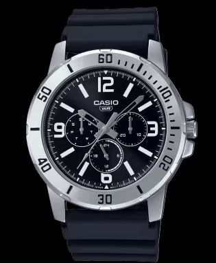Casio MTP-VD300-1BUDF Multi-Dial Black Display Durable Black Resin Strap Men's Watch