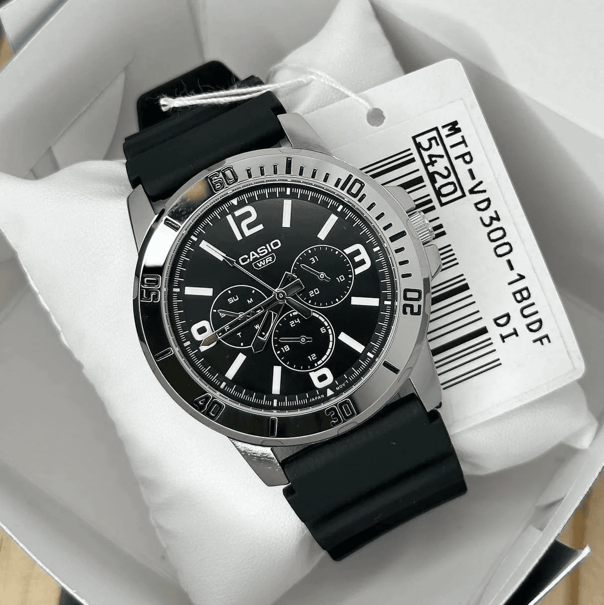 Casio MTP-VD300-1BUDF Multi-Dial Black Display Durable Black Resin Strap Men's Watch