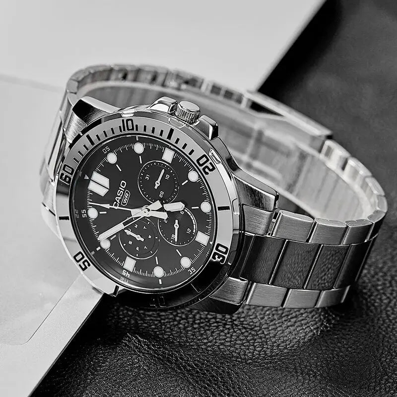 MTP-VD300D-1EUDF Casio Black Dial Silver Stainless Steel Analog Quartz Men's Watch. - Timecheck