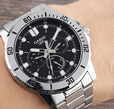 MTP-VD300D-1EUDF Casio Black Dial Silver Stainless Steel Analog Quartz Men's Watch. - Timecheck