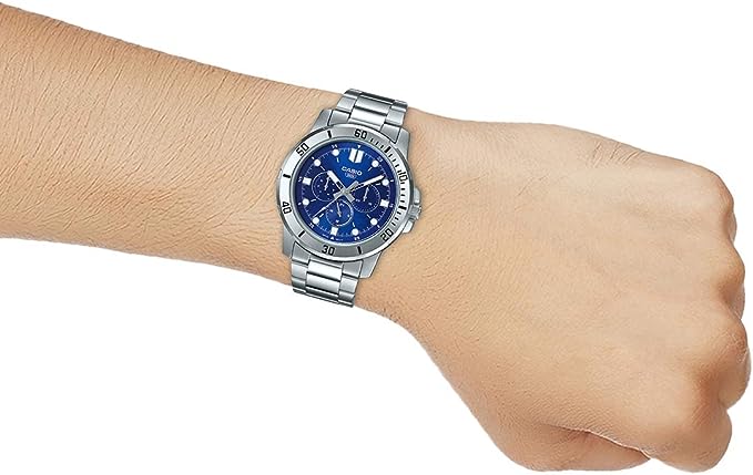 MTP-VD300D-2EUDF Casio Silver Stainless Steel 3 Dial Display Multi function Men's Watch. - Timecheck