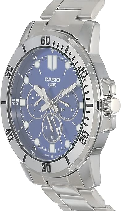 MTP-VD300D-2EUDF Casio Silver Stainless Steel 3 Dial Display Multi function Men's Watch. - Timecheck