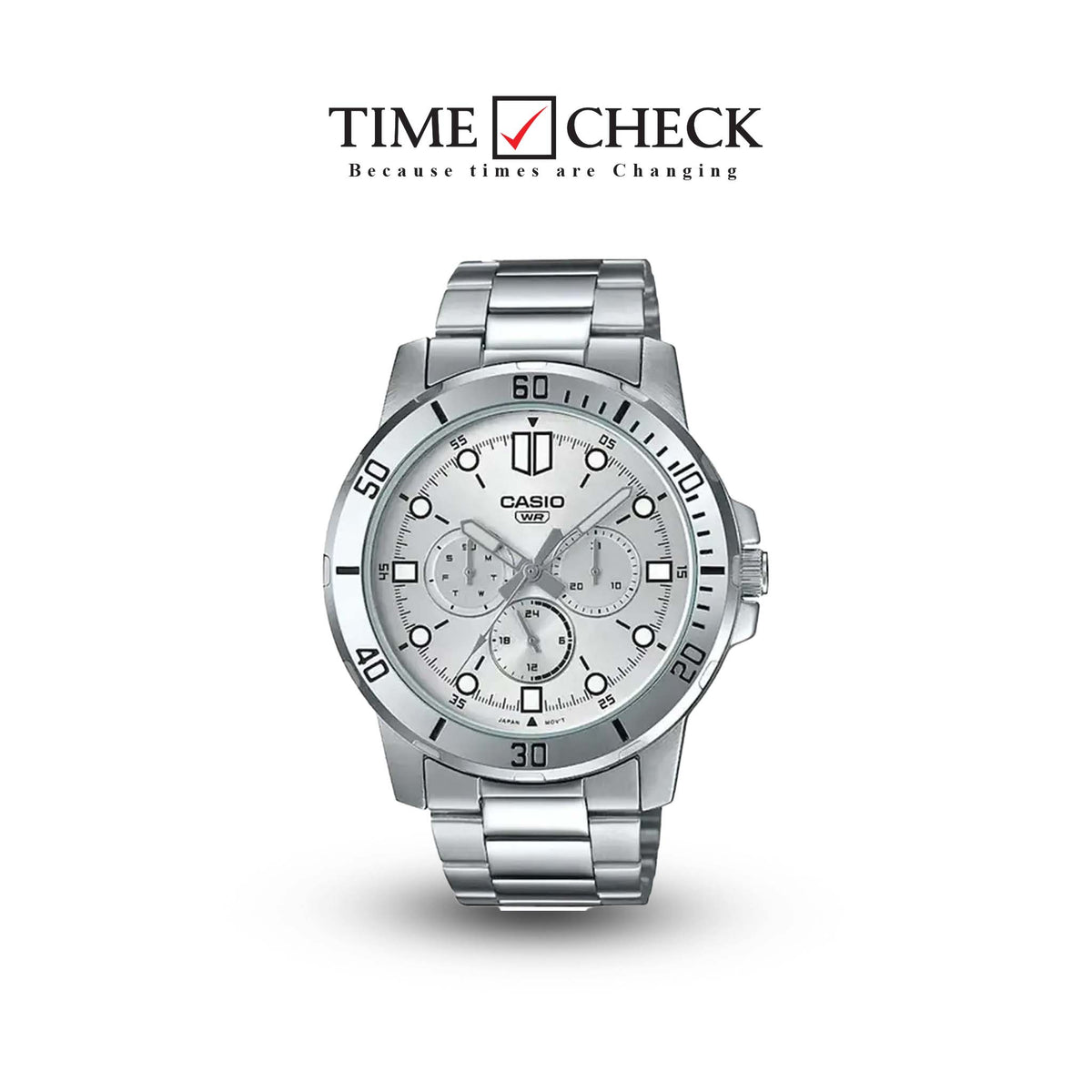 MTP-VD300D-7EUDF Casio Silver Dial Silver Stainless Steel Analog Quartz Men's Watch. - Timecheck