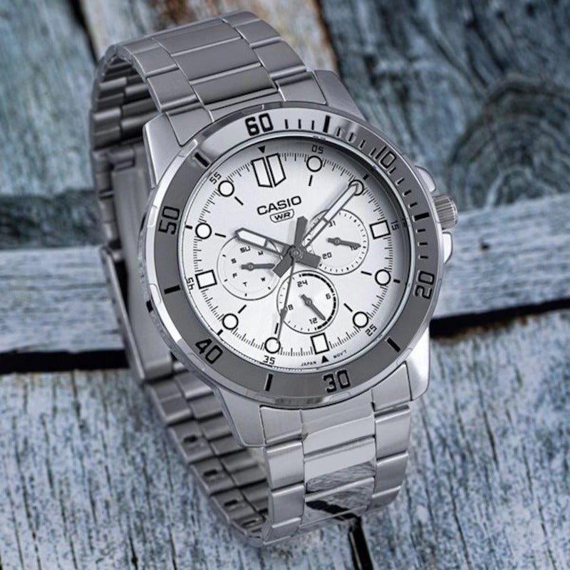 MTP-VD300D-7EUDF Casio Silver Dial Silver Stainless Steel Analog Quartz Men's Watch. - Timecheck