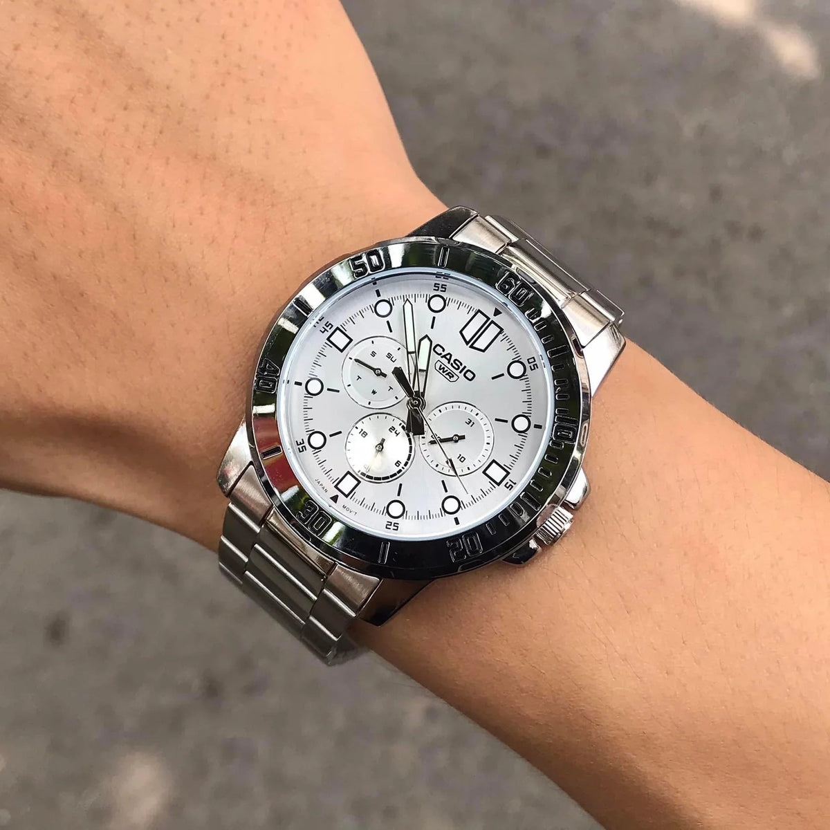 MTP-VD300D-7EUDF Casio Silver Dial Silver Stainless Steel Analog Quartz Men's Watch. - Timecheck