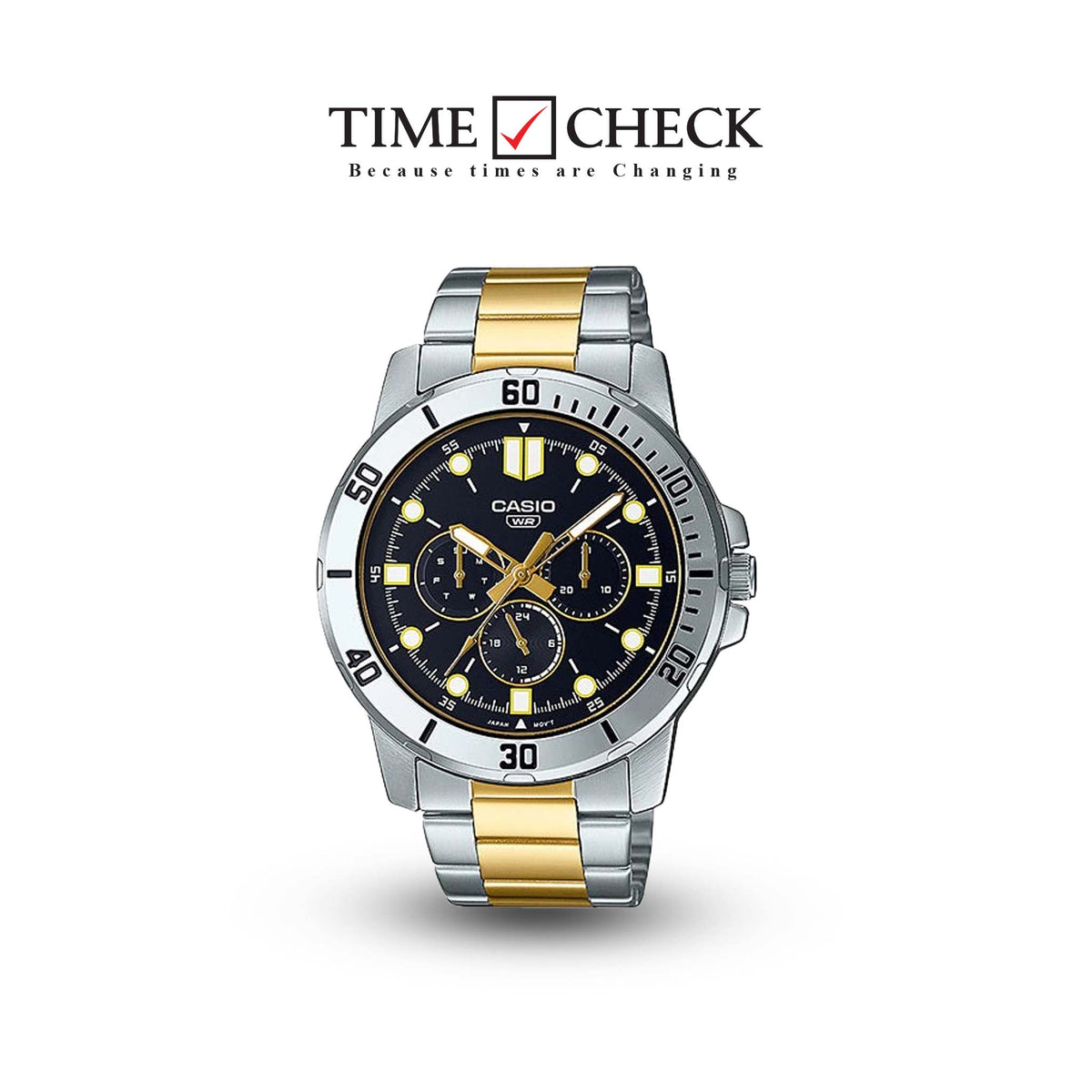 MTP-VD300sg-1EUDF Casio Black Dial Silver/gold Stainless Steel Analog Quartz Men's Watch. TIMECHECK