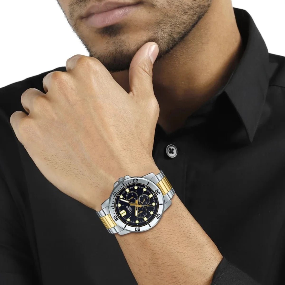 MTP-VD300sg-1EUDF Casio Black Dial Silver/gold Stainless Steel Analog Quartz Men's Watch. - Timecheck