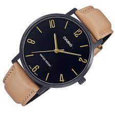 MTP-VT01BL-1BUDF Casio Black Leather Band Black Dial Analog Men's Watch. - Timecheck