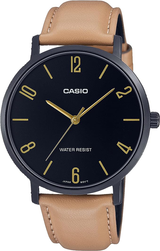 MTP-VT01BL-1BUDF Casio Black Leather Band Black Dial Analog Men's Watch. - Timecheck