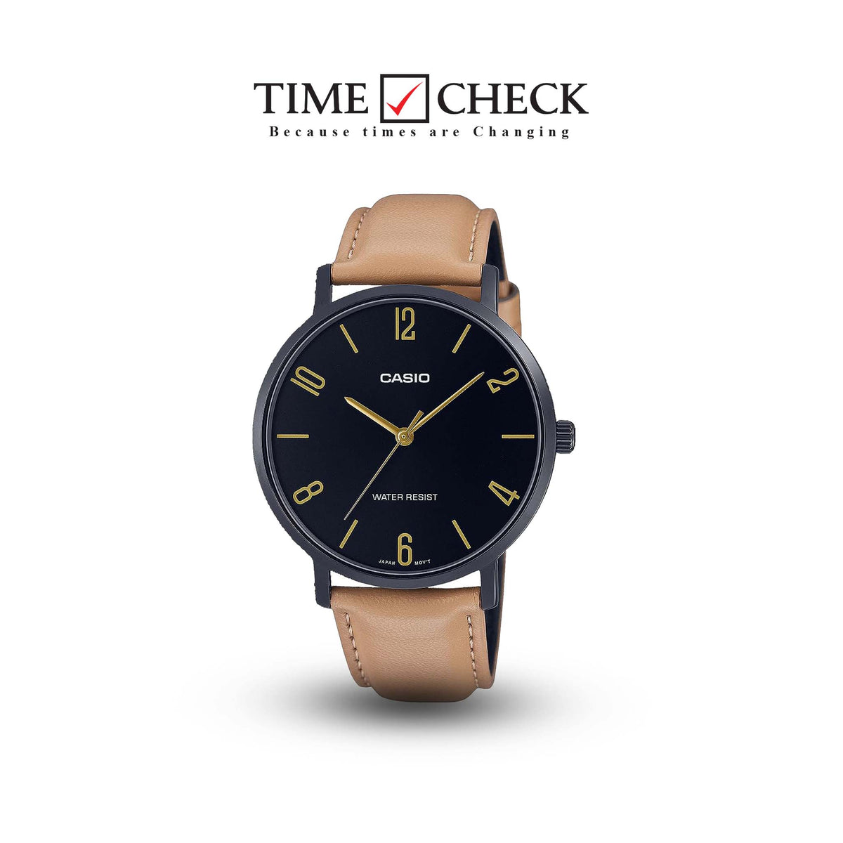 MTP-VT01BL-1BUDF Casio Black Leather Band Black Dial Analog Men's Watch. - Timecheck