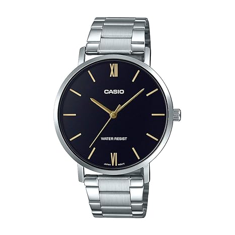 MTP-VT01D-1BUDF Casio Black Dial Stainless Steel Analog Quartz Men's Watch. - Timecheck