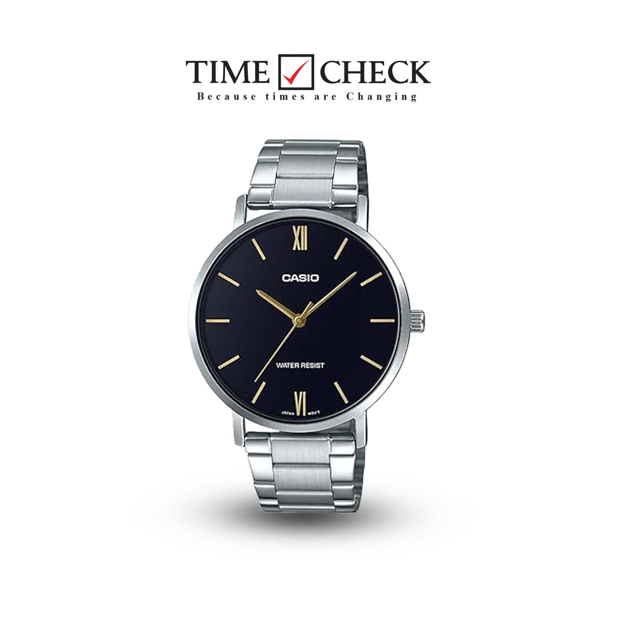 MTP-VT01D-1BUDF Casio Black Dial Stainless Steel Analog Quartz Men's Watch. - Timecheck