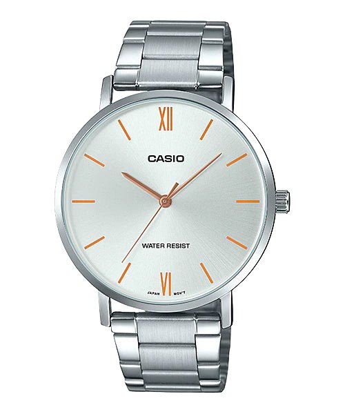 MTP-VT01D-7BUDF Stainless Steel Silver Dial 3-Hand Analog Quartz Men's Watch. - Timecheck