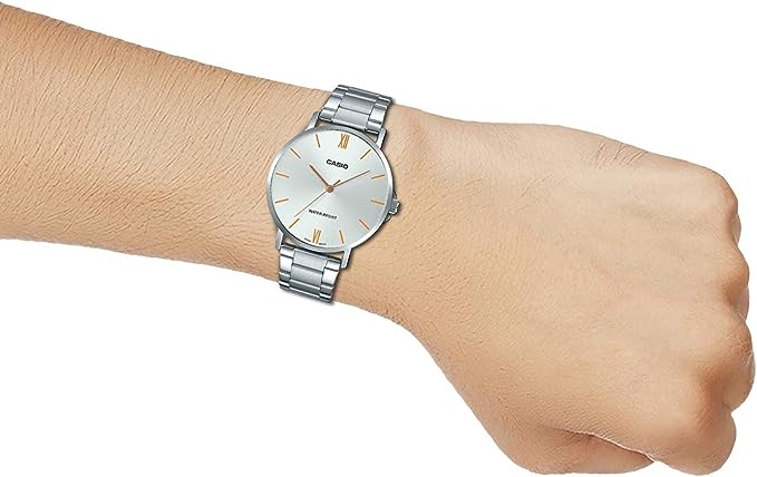 MTP-VT01D-7BUDF Stainless Steel Silver Dial 3-Hand Analog Quartz Men's Watch. - Timecheck