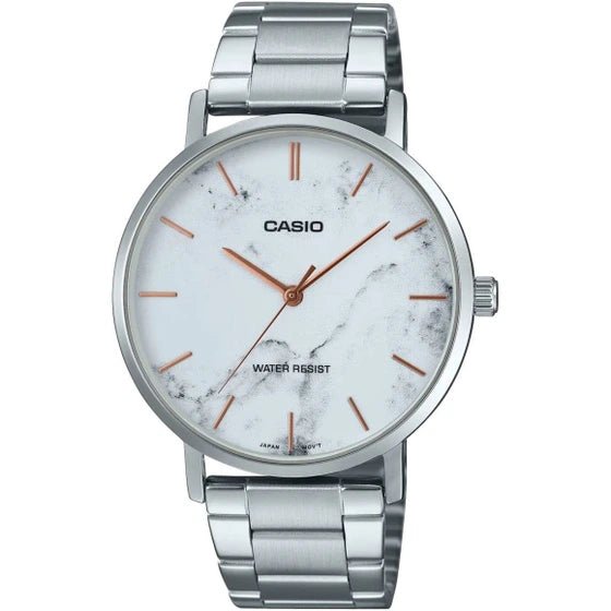 MTP-VT01DM-7AUDF Casio Marble Dial Stainless Steel Analog Quartz Men's Watch. - Timecheck