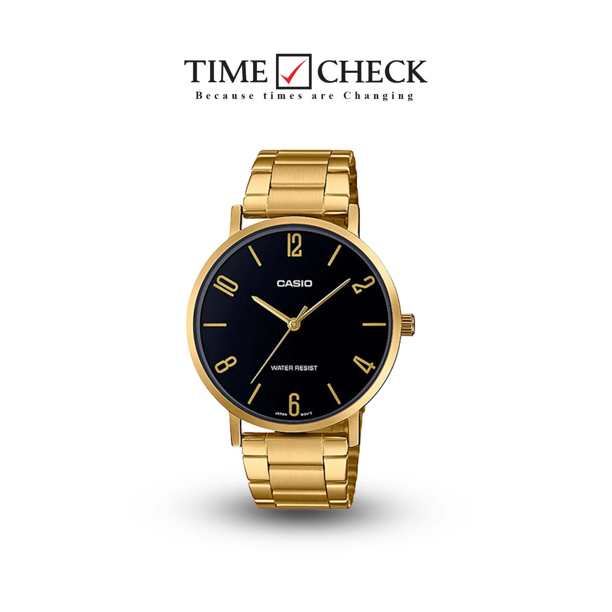 MTP-VT01G-1B2UDF Casio Black Dial Stainless Steel Analog Quartz Men's Watch. - Timecheck
