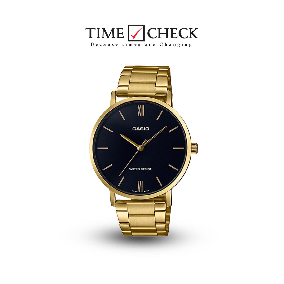 MTP-VT01G-1BUDF Casio Black Dial Stainless Steel Analog Quartz Men's Watch. - Timecheck