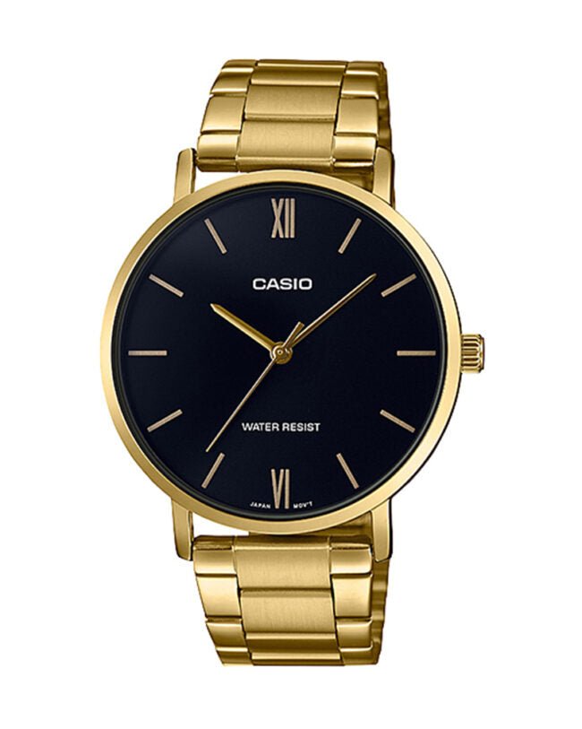 MTP-VT01G-1BUDF Casio Black Dial Stainless Steel Analog Quartz Men's Watch. - Timecheck