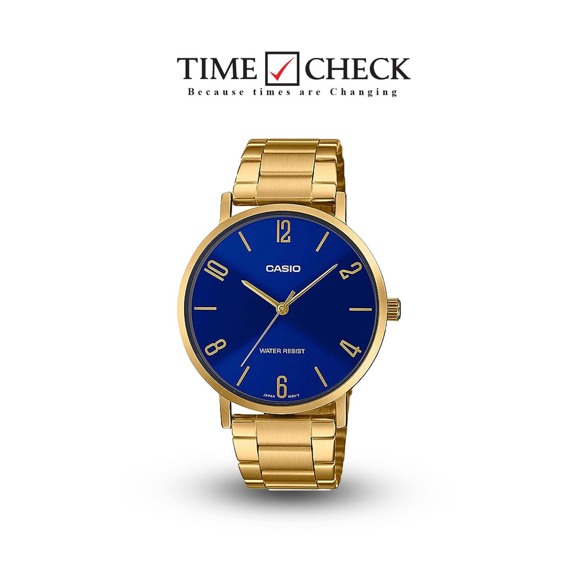 MTP-VT01G-2B2UDF Casio Blue Dial Stainless Steel Analog Quartz Men's Watch. - Timecheck