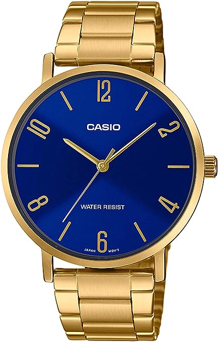 MTP-VT01G-2B2UDF Casio Blue Dial Stainless Steel Analog Quartz Men's Watch. - Timecheck