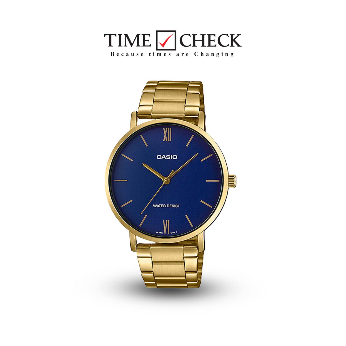 MTP-VT01G-2BUDF Casio Blue Dial Stainless Steel Analog Quartz Men's Watch. - Timecheck