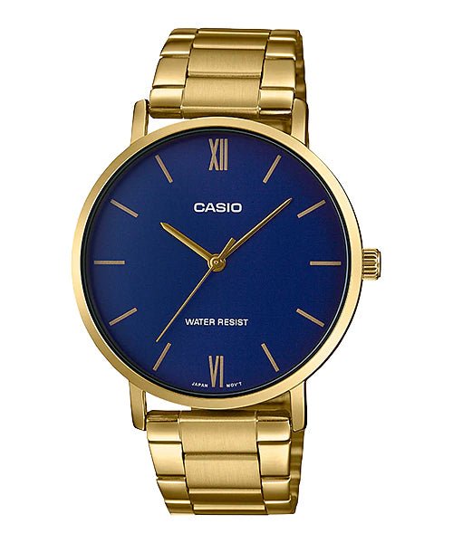 MTP-VT01G-2BUDF Casio Blue Dial Stainless Steel Analog Quartz Men's Watch. - Timecheck