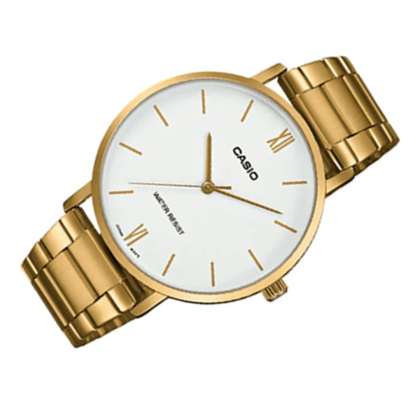 MTP-VT01G-7BUDF Casio White Dial Golden Stainless Steel Chain Analog Men's Watch. - Timecheck