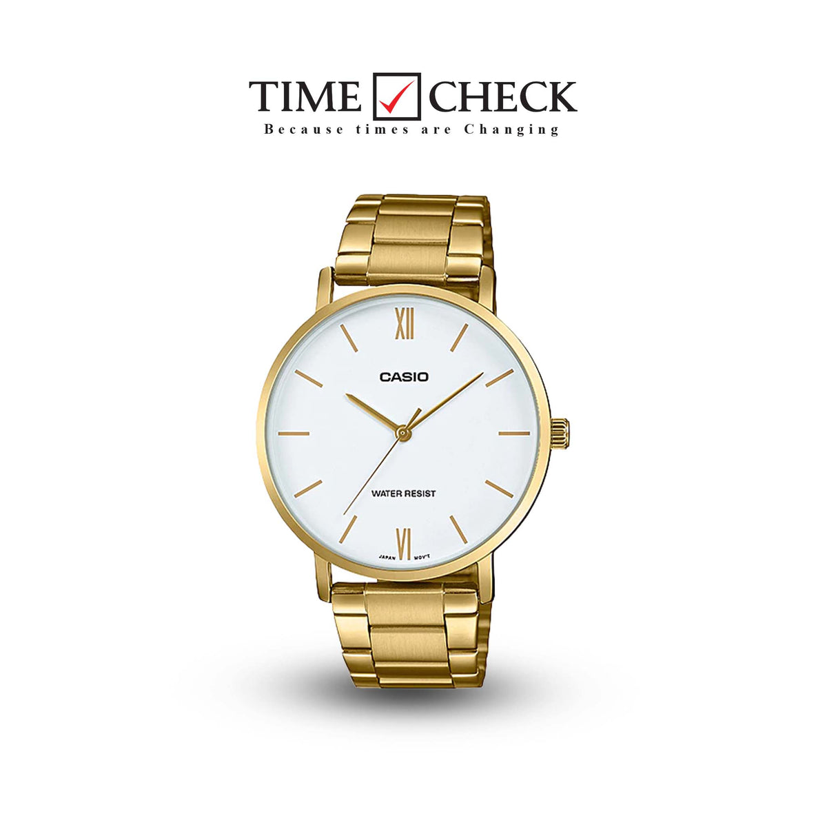 MTP-VT01G-7BUDF Casio White Dial Golden Stainless Steel Chain Analog Men's Watch. - Timecheck