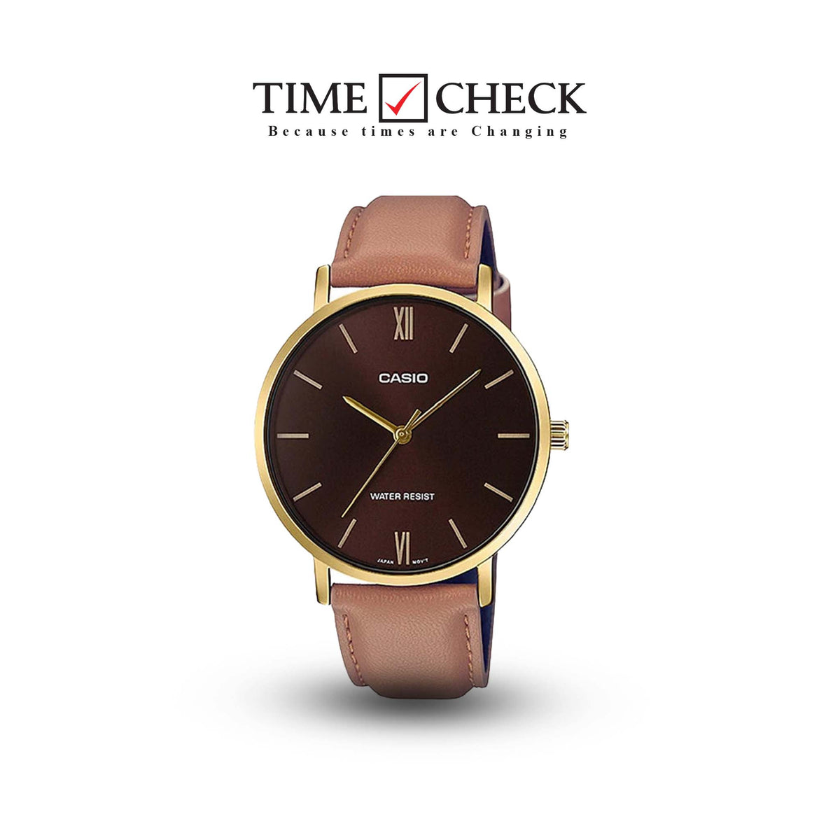 MTP-VT01Gl-5BUDF Casio brown Dial brown leather strap Analog Quartz Men's Watch. - Timecheck
