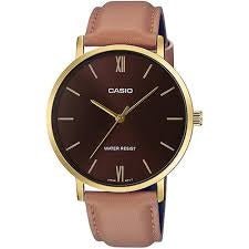 MTP-VT01Gl-5BUDF Casio brown Dial brown leather strap Analog Quartz Men's Watch. - Timecheck
