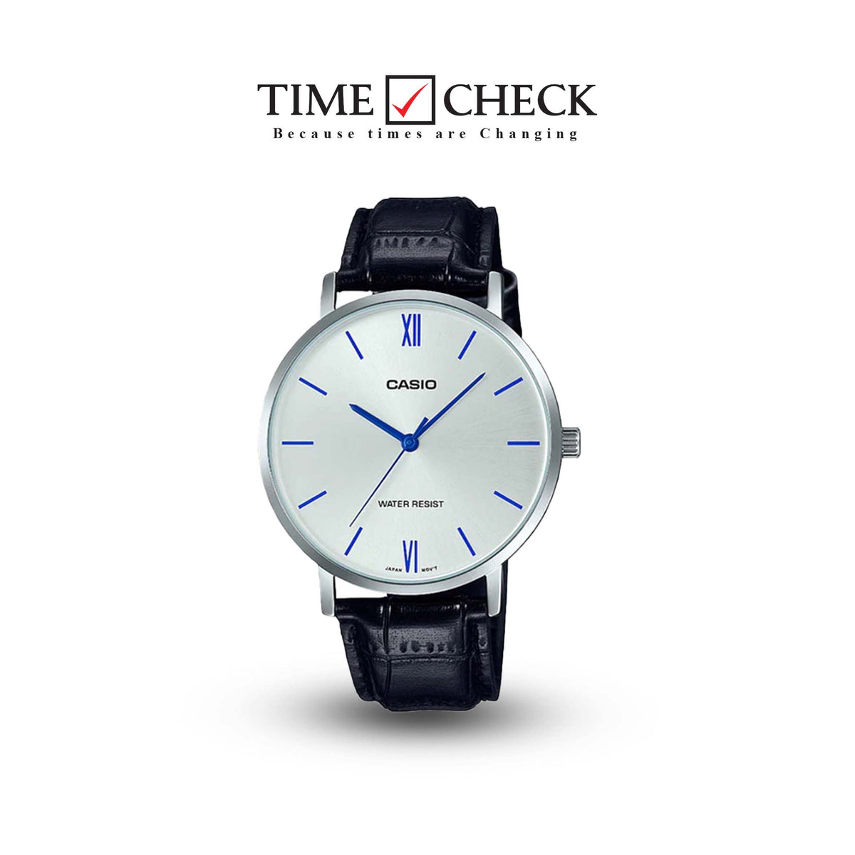 MTP-VT01L-7B1UDF Casio Silver Dial Black Leather Strap Analog Men's Watch. - Timecheck