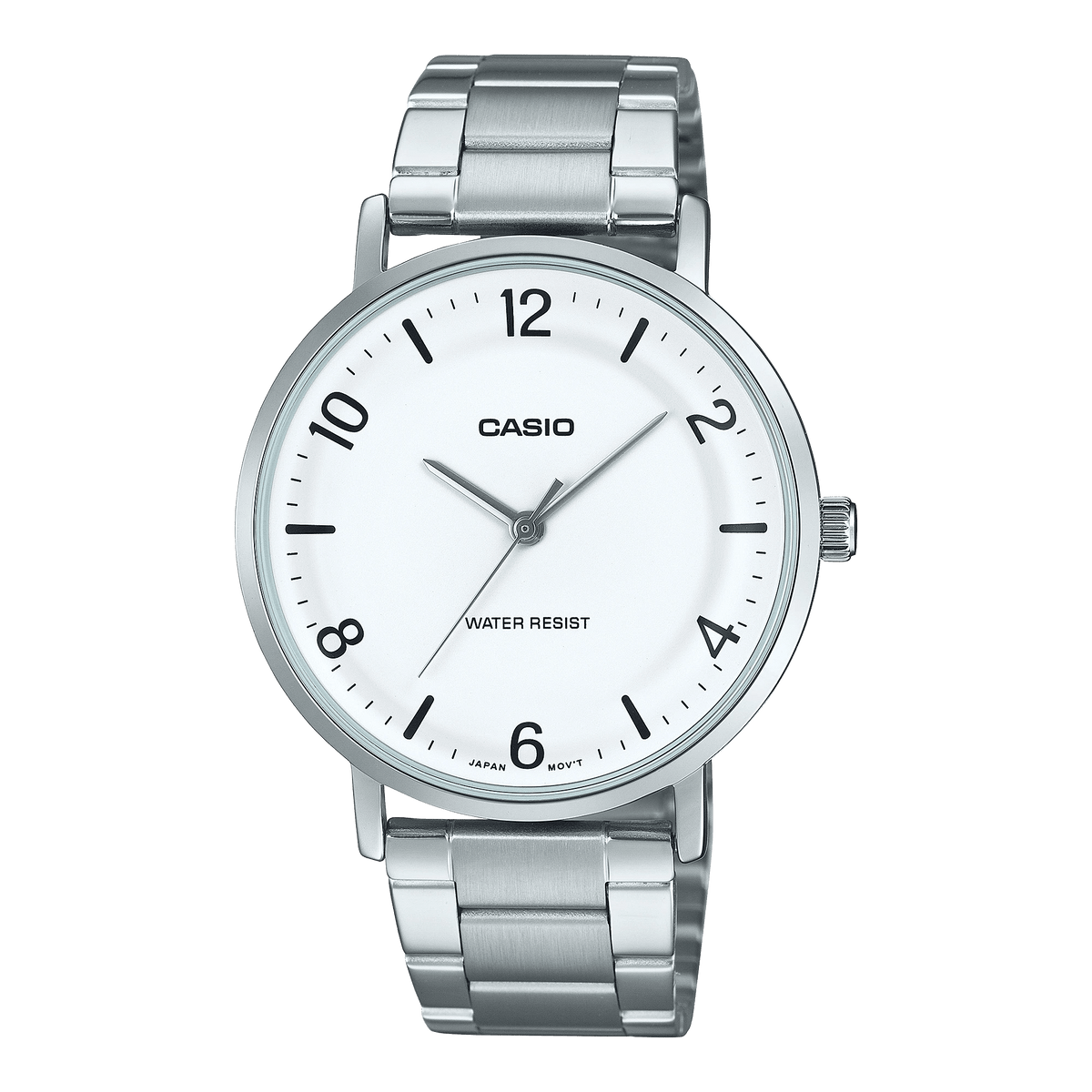 MTP-VT03D-7BDF Casio White Dial Silver Stainless Steel Chain Analog Men's Watch - Timecheck