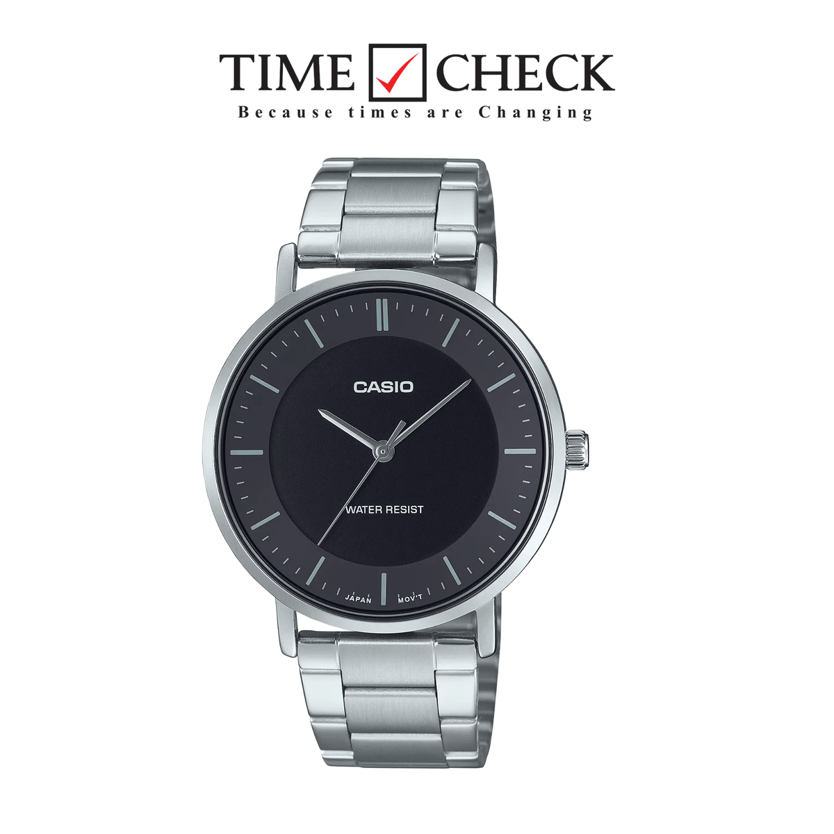 MTP-VT04D-1E Casio Gray Dial Silver Stainless Steel Chain Analog Men's Watch. - Timecheck