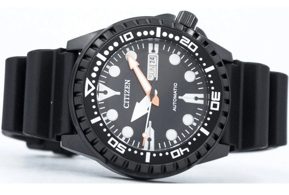 NH8385-11E Citizen Black Dial Black Case Black Resin Band Analog Autoatic Men's Watch. - Timecheck