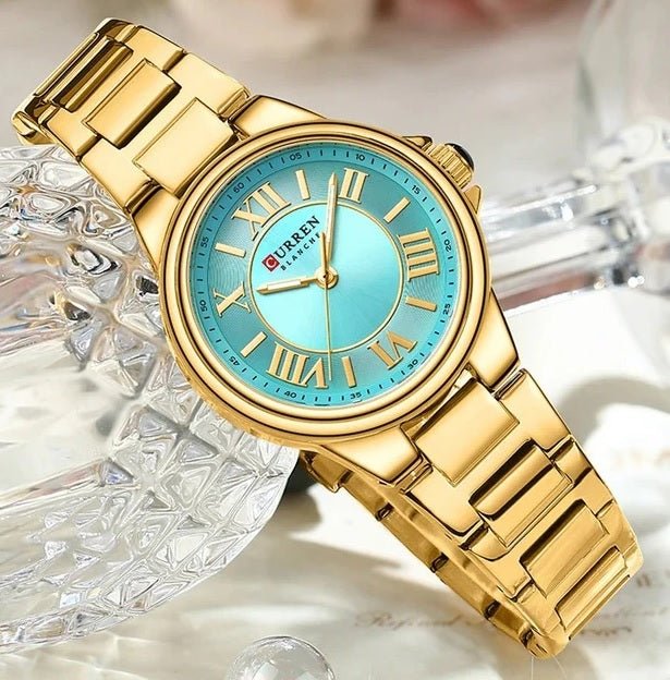 Quartz Women's C-9091L Curren SEA GREEN Dial Golden Stainless Steel AnalogWatch. - Timecheck