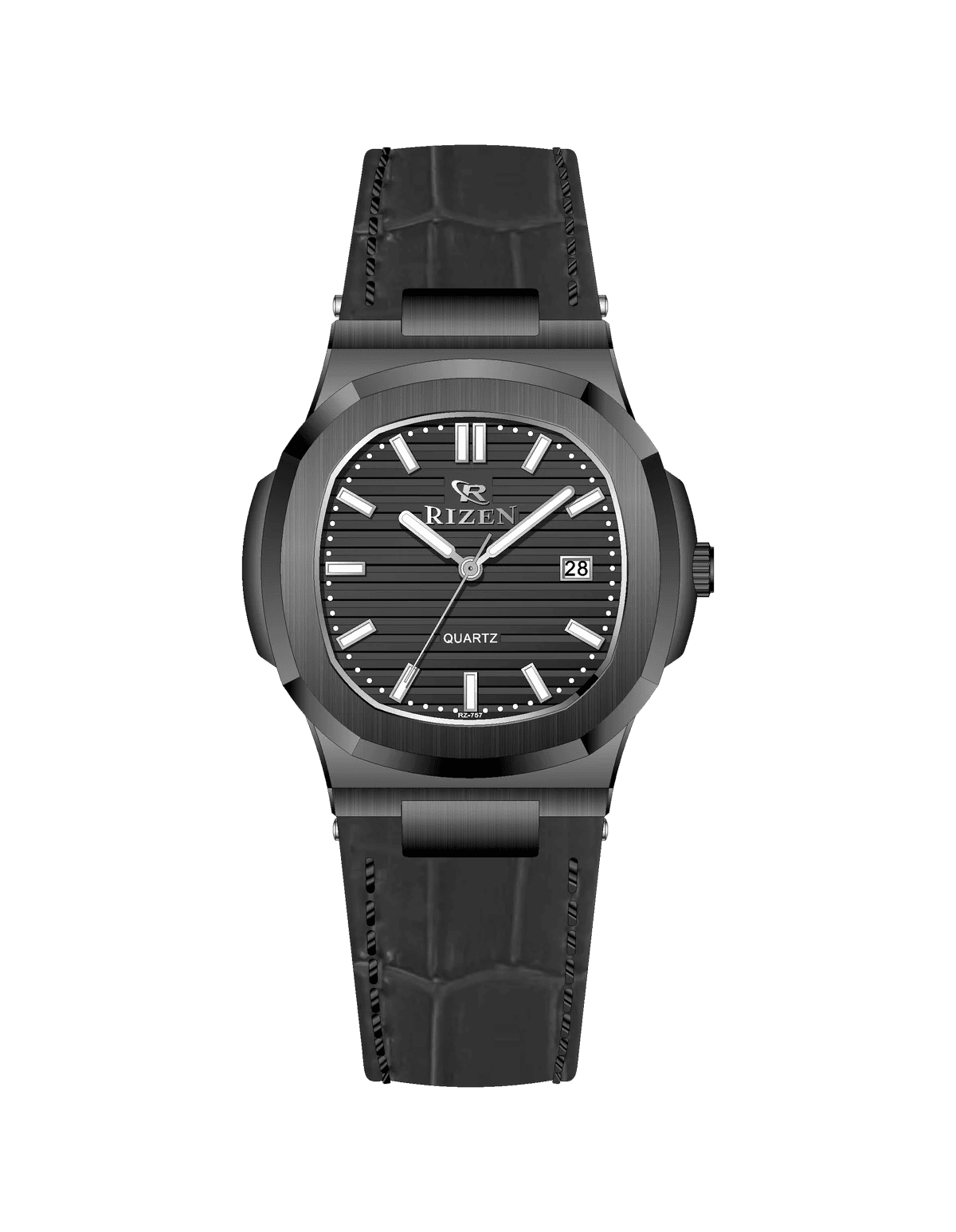 Rizen Aris Classic Black RZ-0757 Leather Strap Quartz - Timecheck