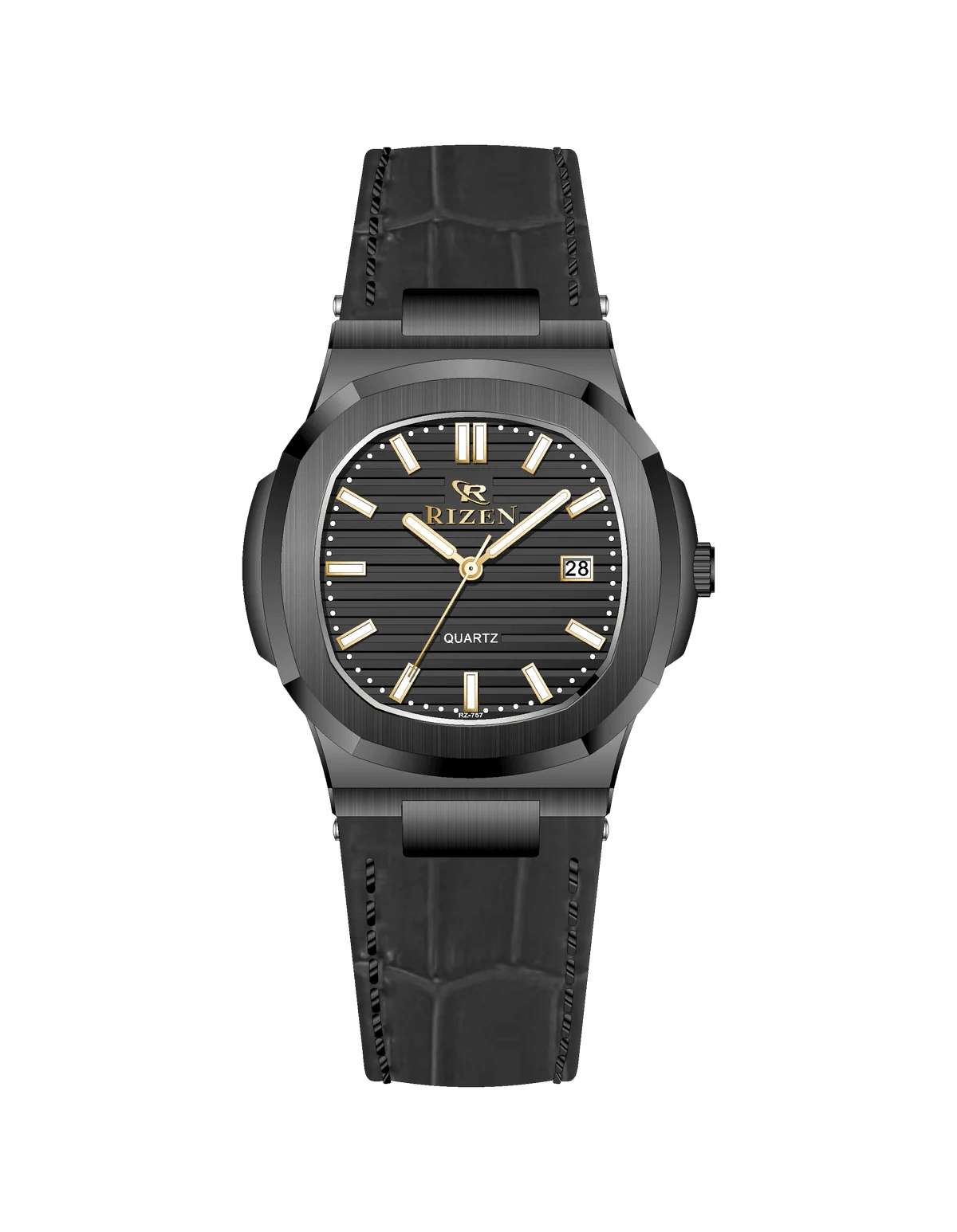 Rizen Aris Classic Black RZ-0757 Leather Strap Quartz - Timecheck