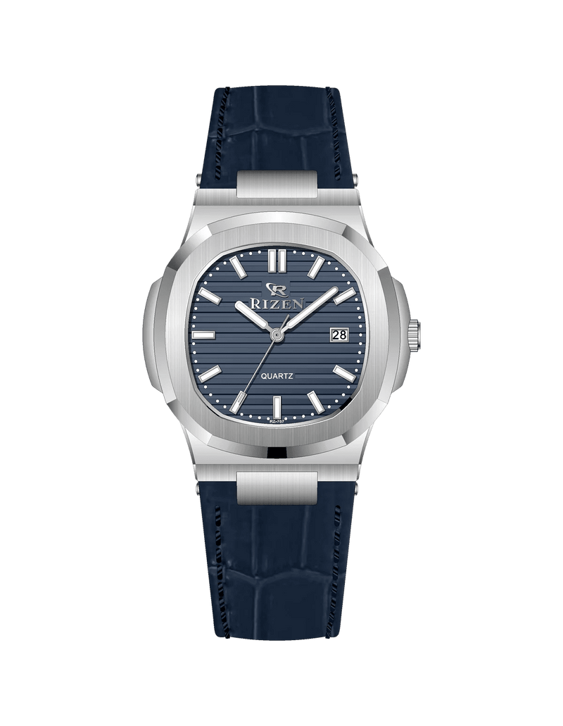 Rizen Aris Classic Silver RZ-0757 Leather Strap Quartz - Timecheck