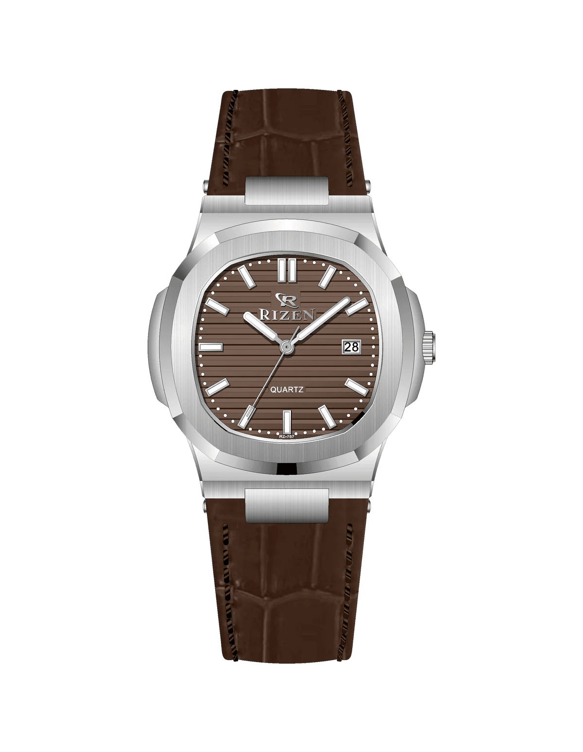 Rizen Aris Classic Silver RZ-0757 Leather Strap Quartz - Timecheck