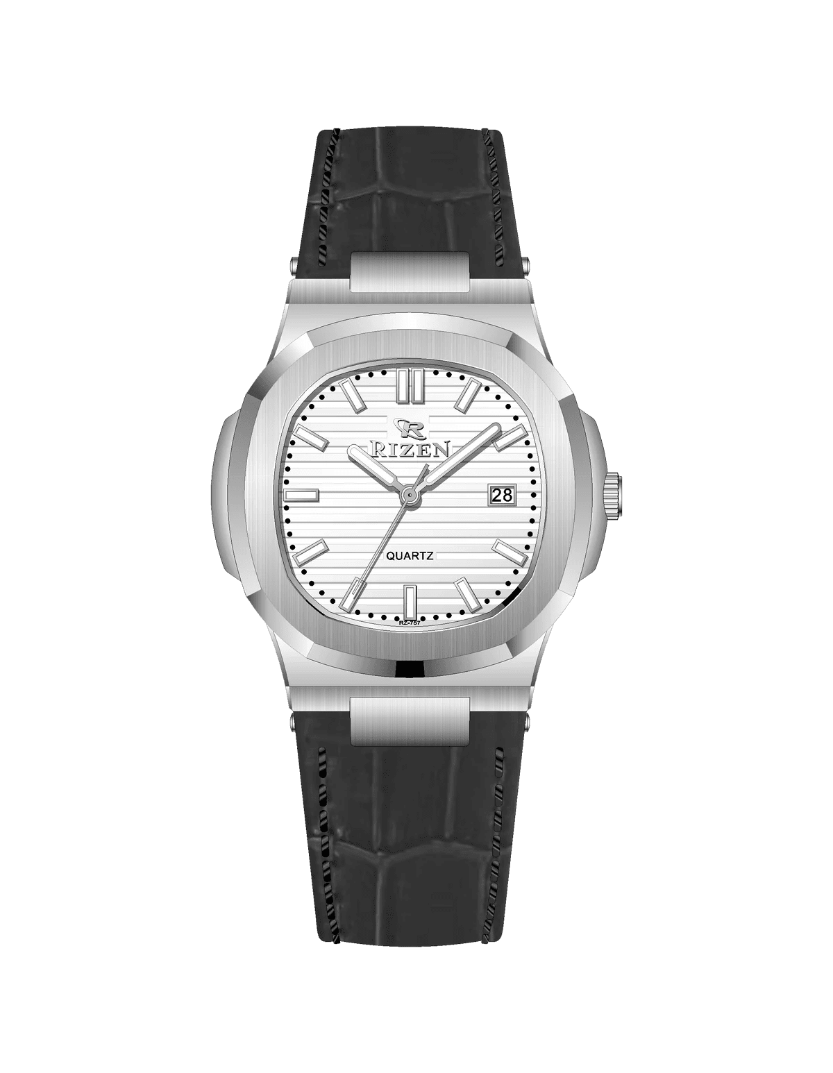 Rizen Aris Classic Silver RZ-0757 Leather Strap Quartz - Timecheck