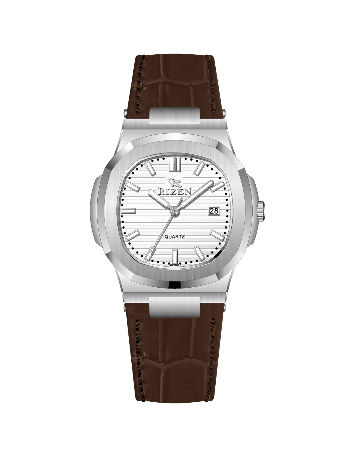 Rizen Aris Classic Silver RZ-0757 Leather Strap Quartz - Timecheck