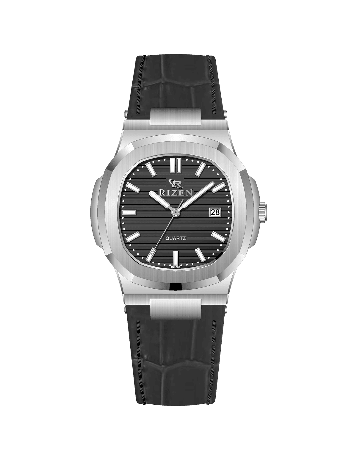 Rizen Aris Classic Silver RZ-0757 Leather Strap Quartz - Timecheck
